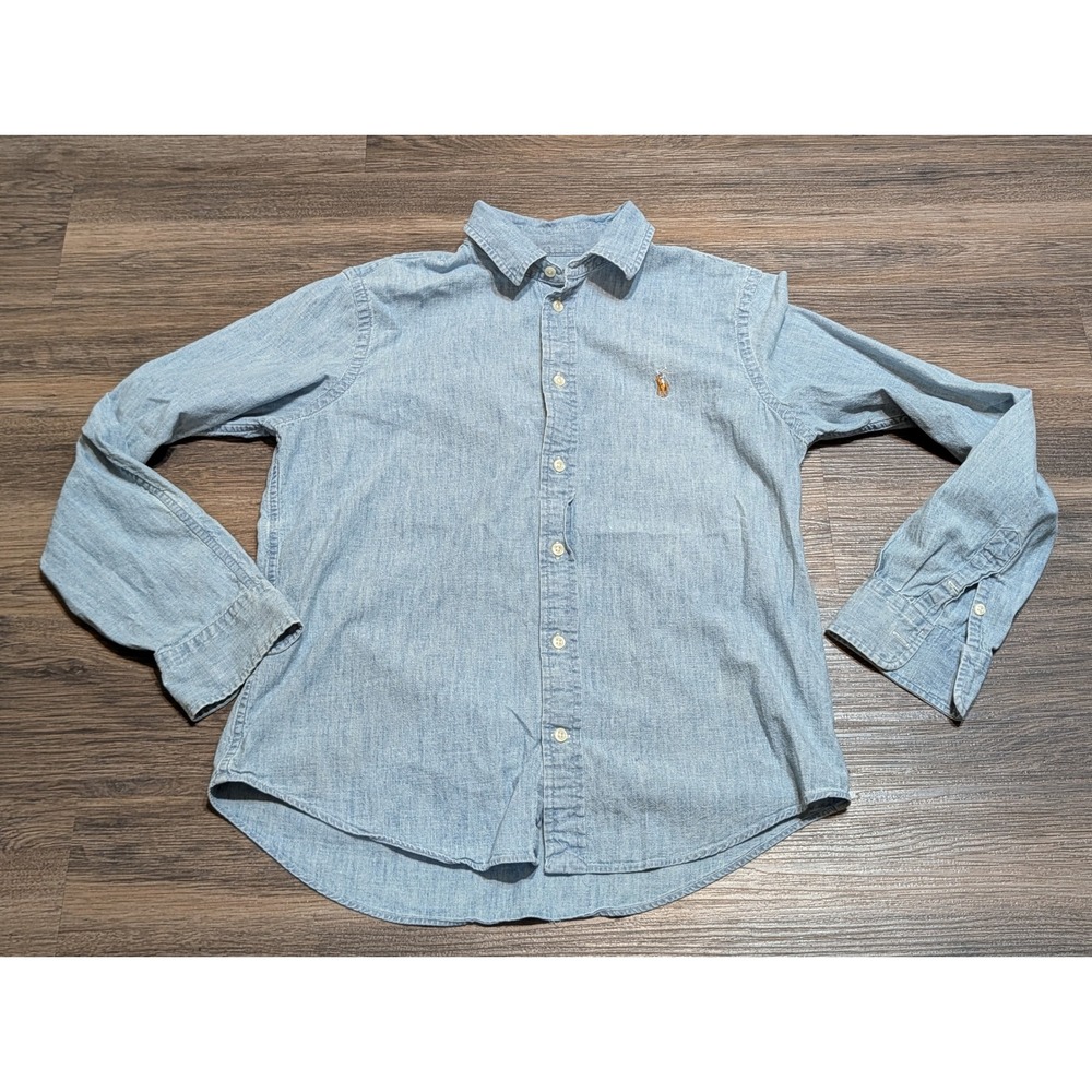 Polo Ralph Lauren Mens Medium Light Blue Chambray Button Down Shirt Long Sleeve